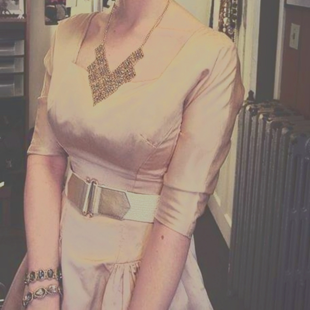 Vintage tea-length wedding gown in Champagne, size about 6